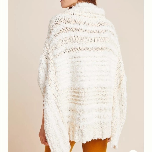 Anthropologie Marilyn Poncho Sweater Ivory White Fringe Mock Neck Size XS  / S - Picture 5 of 16